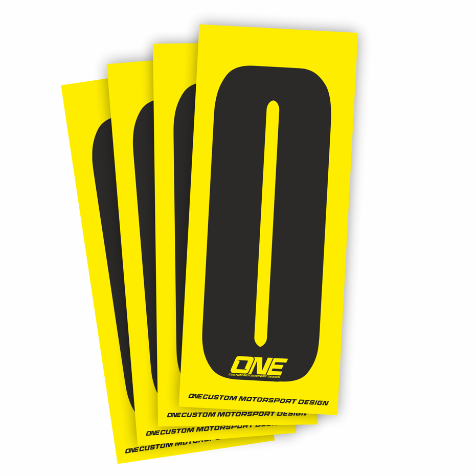 Individual Race Number Sticker- Number 0 - Black on Yellow