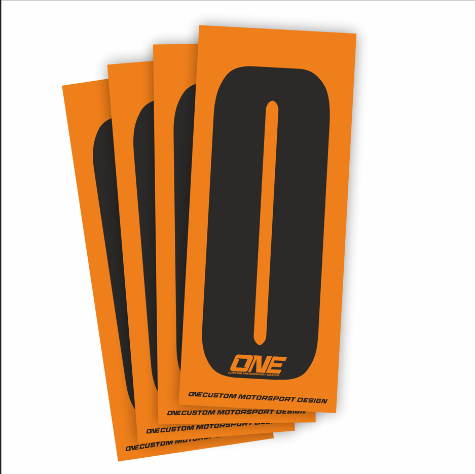 Individual Race Number Sticker- Number 0 - Black on Orange