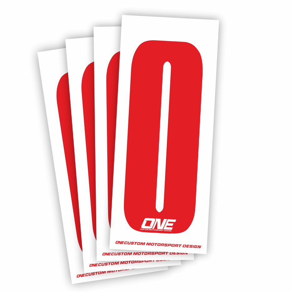 Individual Race Number Sticker- Number 0 - Red on White