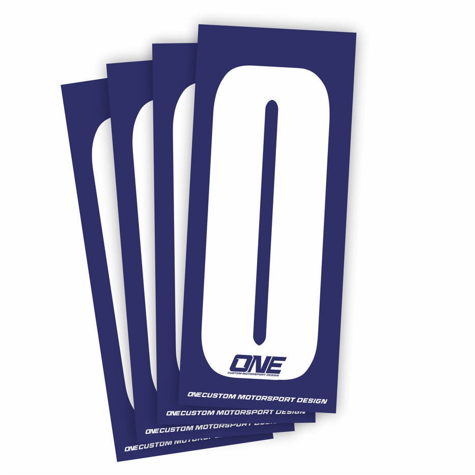 Individual Race Number Sticker- Number 0 - White on Blue