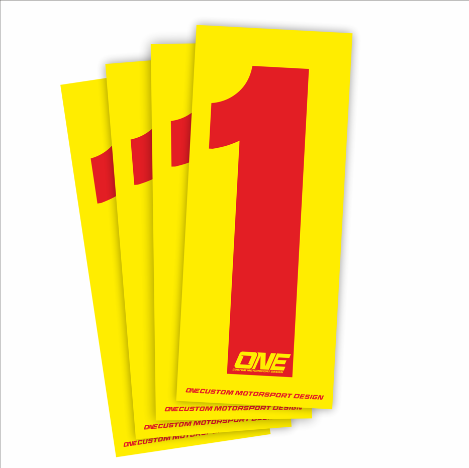 Individual Race Number Sticker- Number 1 - Red on Yellow