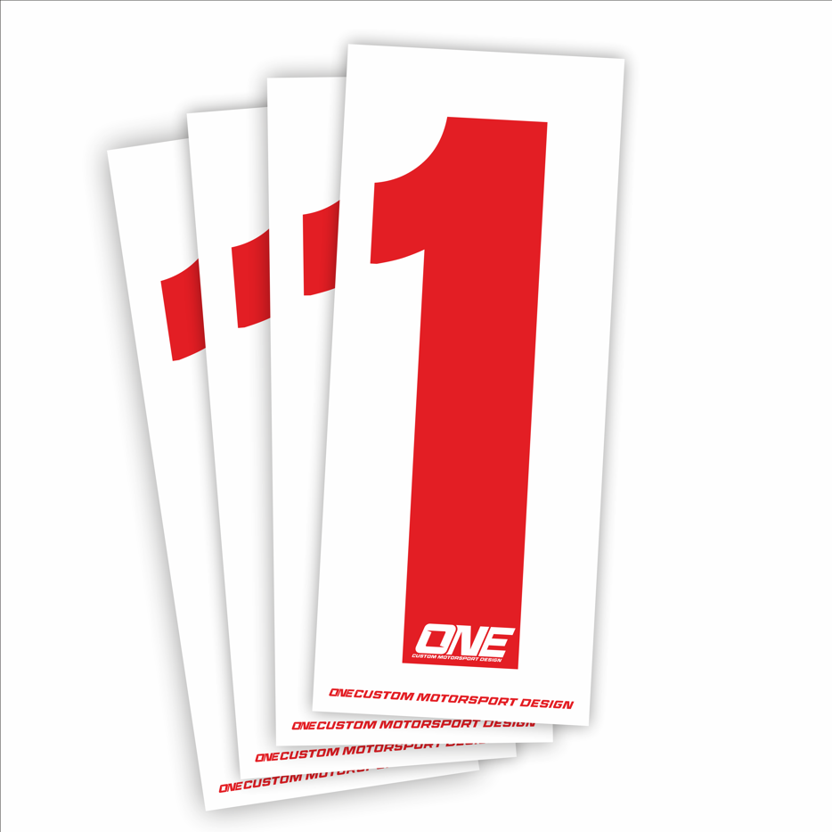 Individual Race Number Sticker- Number 1 - Red on White