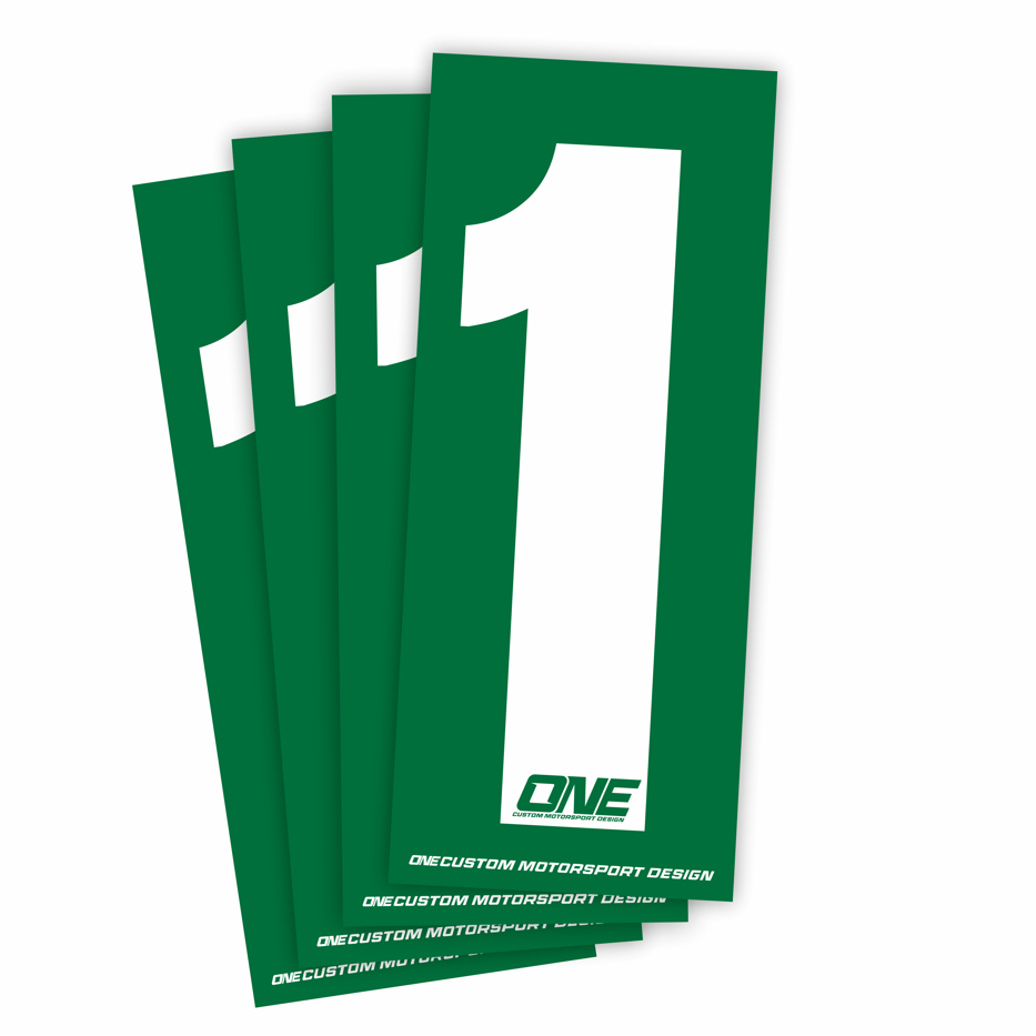 Individual Race Number Sticker- Number 1 - White on Green