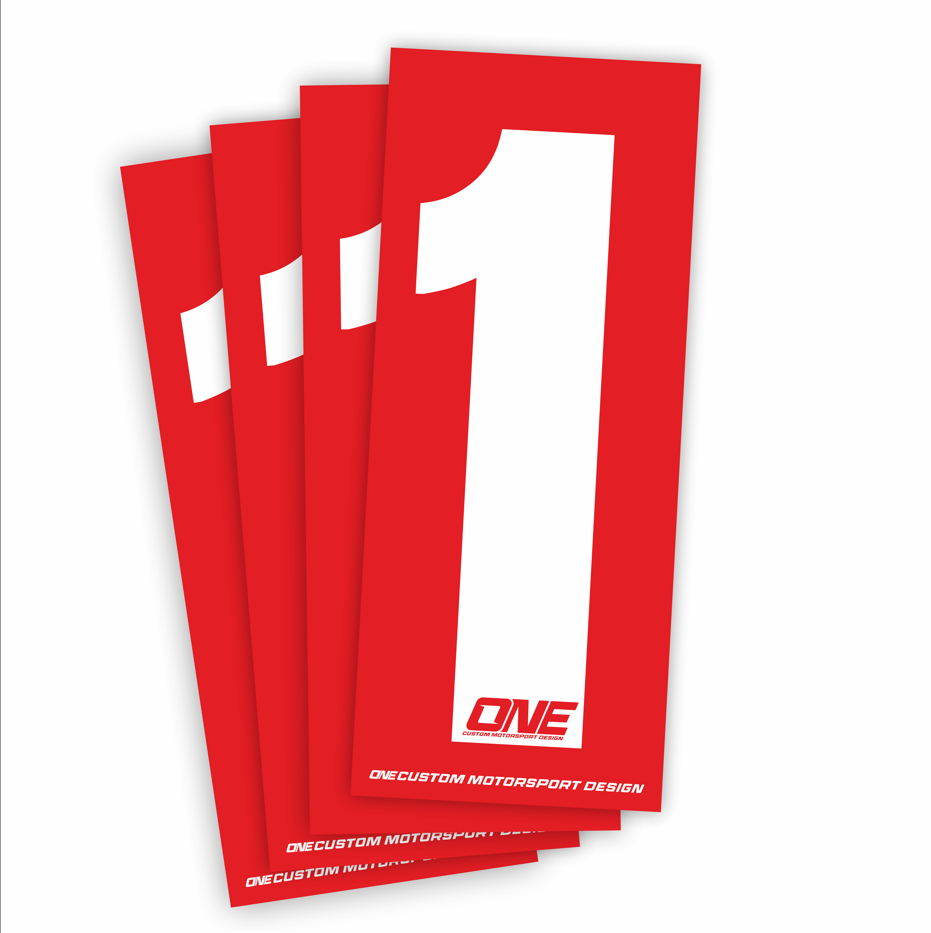 Individual Race Number Sticker- Number 1 - White on Red