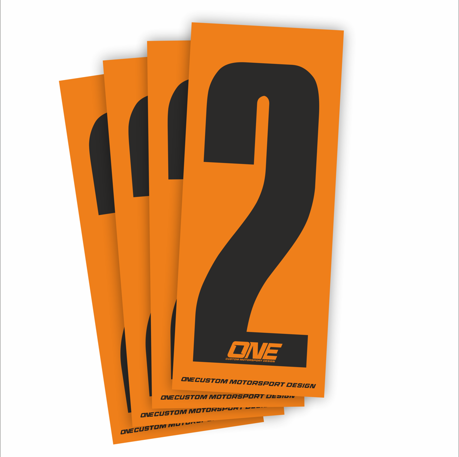 Individual Race Number Sticker- Number 2 Black on Orange