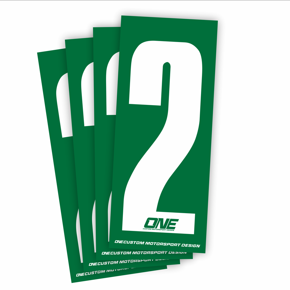 Individual Race Number Sticker- Number 2 White on Green