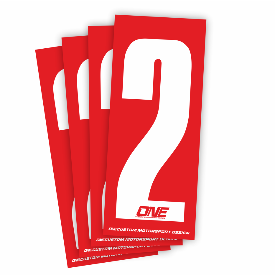 Individual Race Number Sticker- Number 2 White on Red