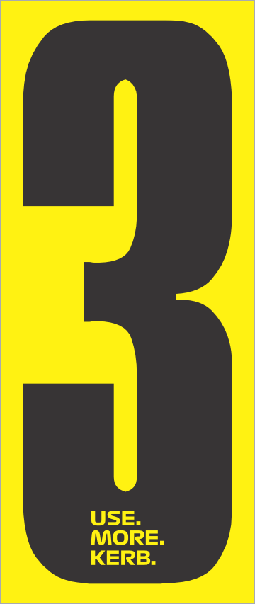 Race number 3 in black on yellow, part of the USE MORE KERB pack of 4, by One Custom Design, displayed on a white background.