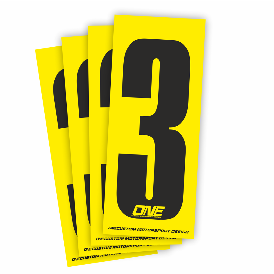 Individual Race Number Sticker- Number 3- Black on Yellow