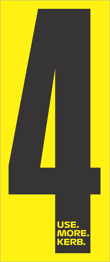Set of four race number decals featuring black numbers on yellow background from USE MORE KERB by One Custom Design.