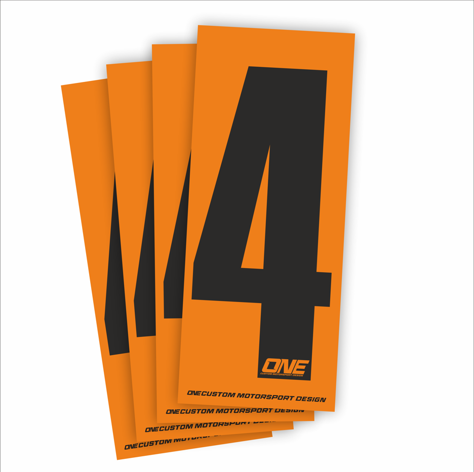 Individual Race Number Sticker- Number 4- Black on Orange