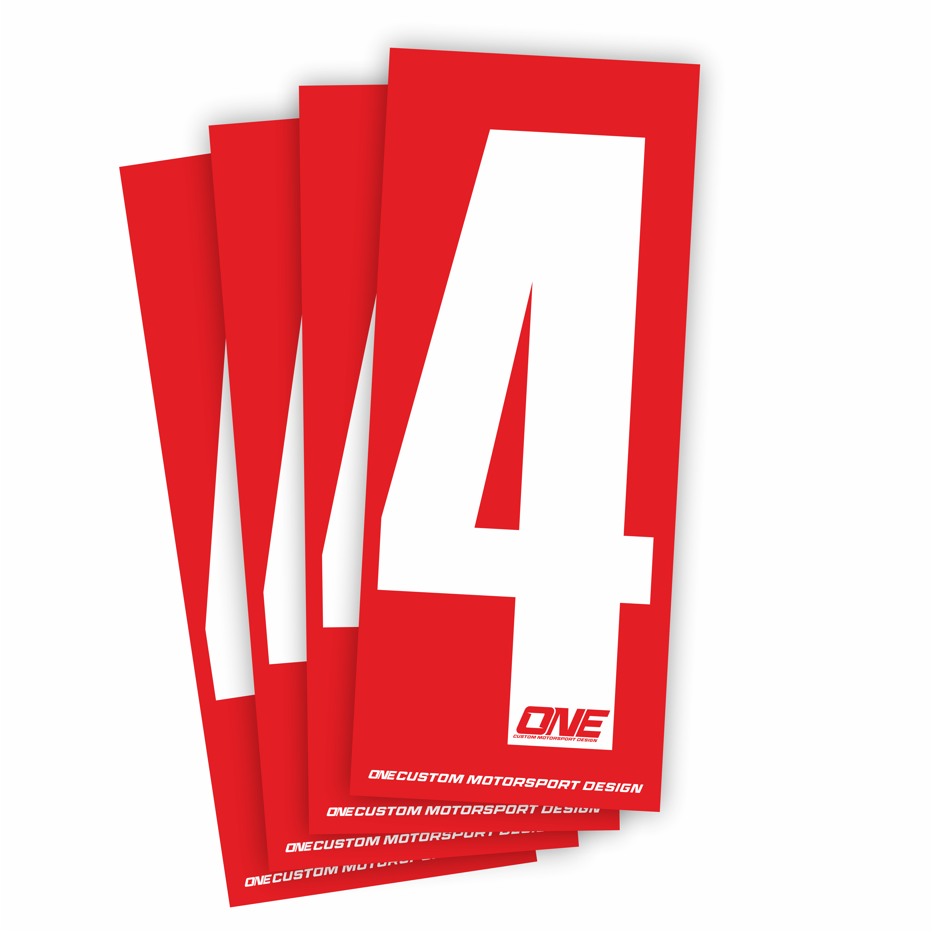 Individual Race Number Sticker- Number 4- White on Red