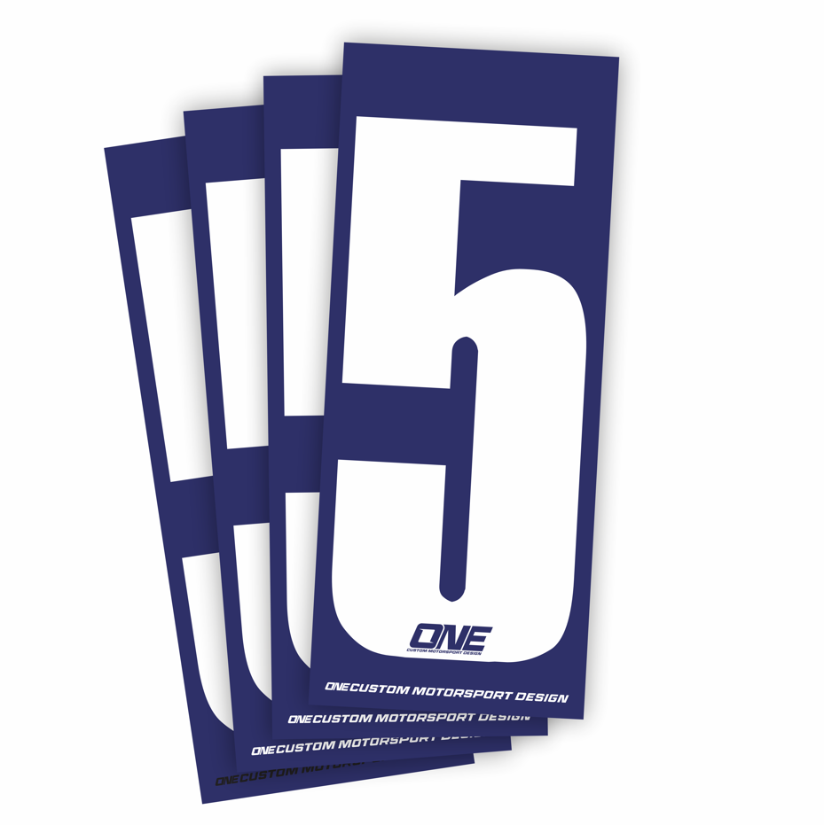 Individual Race Number Sticker- Number 5- White on Blue