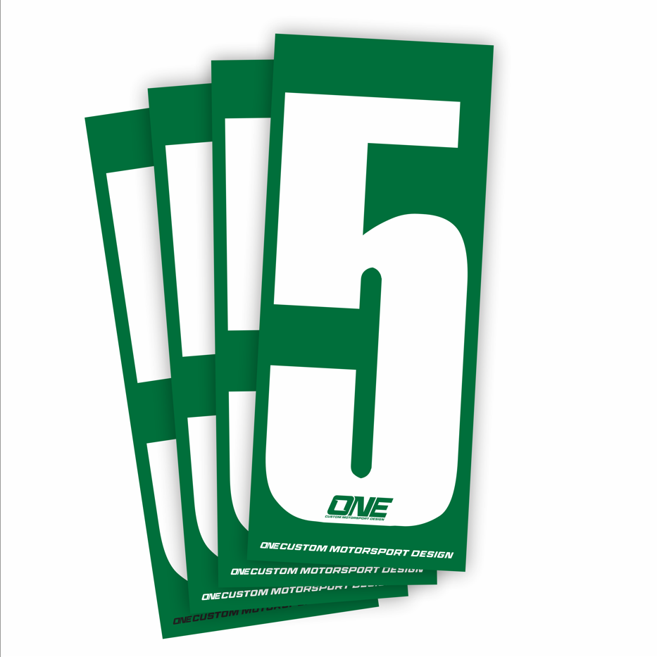 Individual Race Number Sticker- Number 5- White on Green