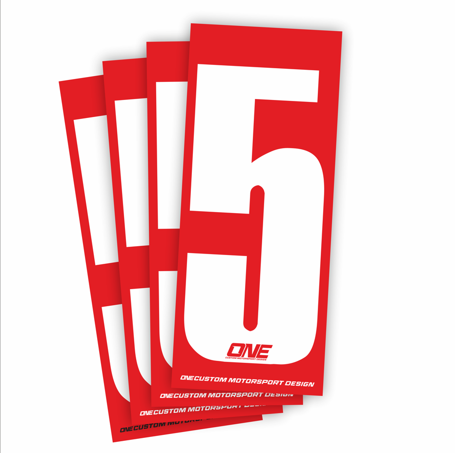 Individual Race Number Sticker- Number 5- White on Red