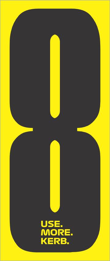 Race number pack of 4 from Use More KERB featuring black number 8 on yellow background, designed for racing events.