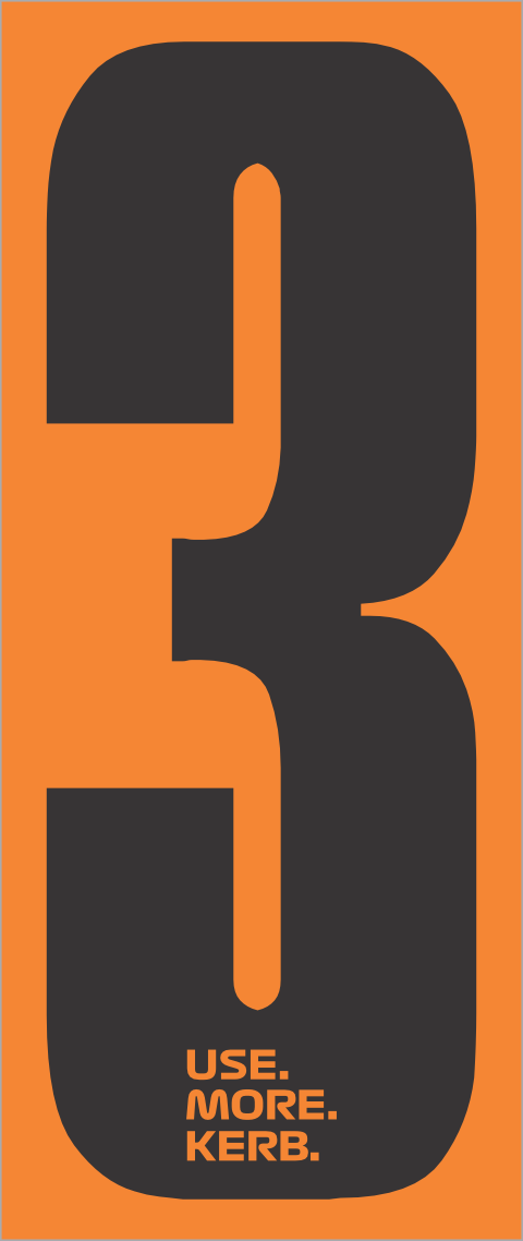 Race number 3 from One Custom Design, black on orange, in a pack of four for use in cycling or racing events.