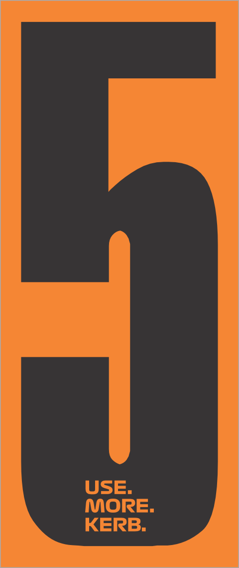 Black race number 5 from the USE MORE KERB pack of 4, featuring bold black on orange design by One Custom Design.
