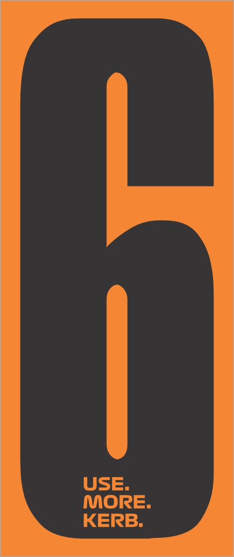 Race number pack from One Custom Design featuring four black on orange number 6 race numbers for cycling or racing events.