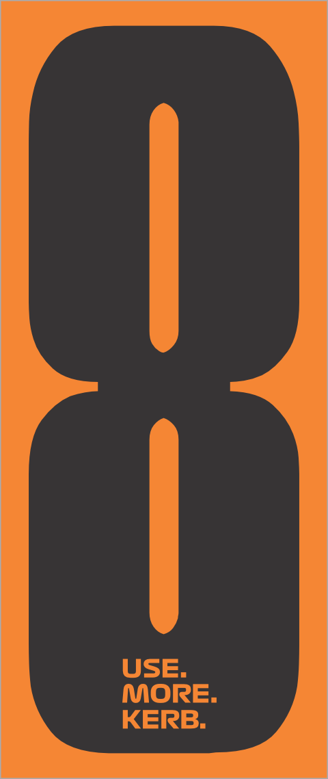 Race number pack from One Custom Design featuring four black number 8s on orange background for cycling or racing events.