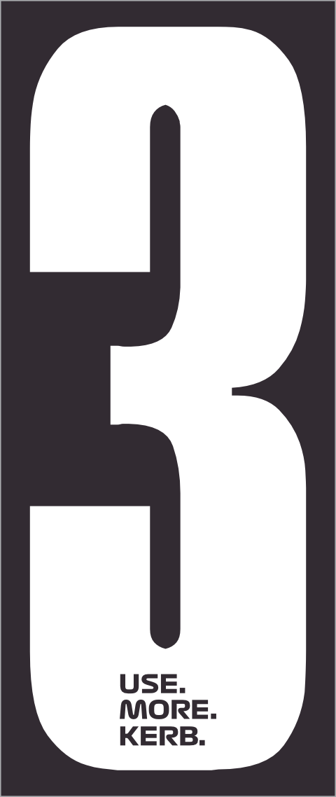 White number 3 race number on black background from One Custom Design's USE MORE KERB pack of 4