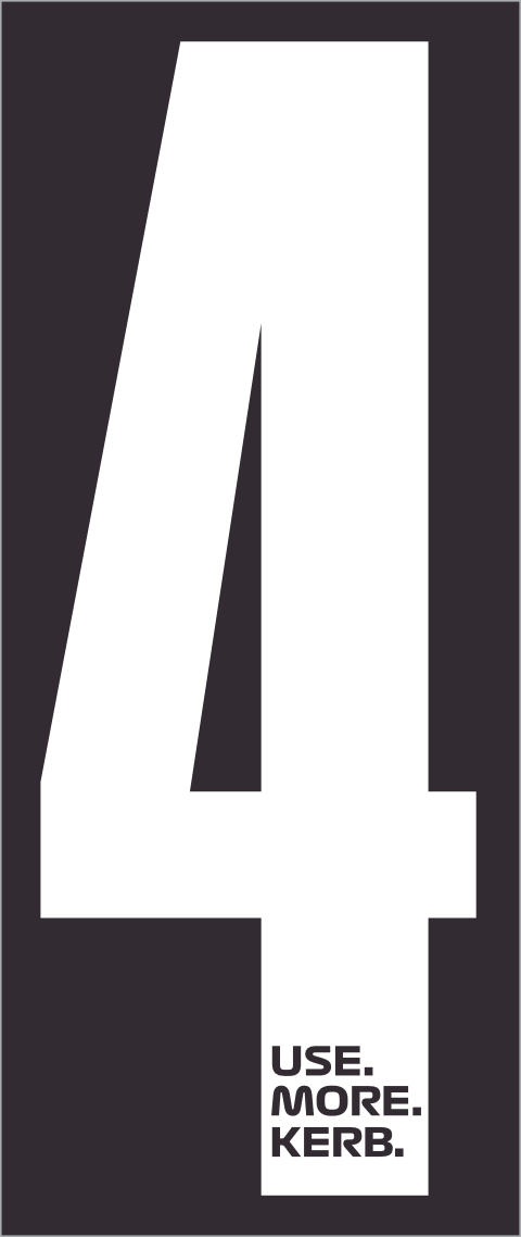 White number 4 race number on black background, part of the USE MORE KERB pack of 4 by One Custom Design, designed for racing events.