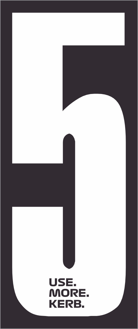White number 5 race number on black background, part of the USE MORE KERB pack of 4 from One Custom Design.
