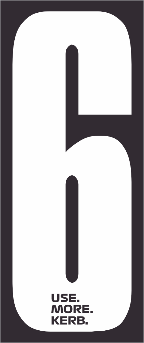 White number 6 race number on black background, part of the USE MORE KERB pack of 4 by One Custom Design.