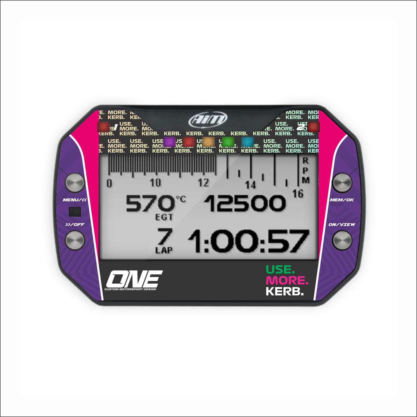 Mychron 5 sticker featuring the 2026 design by One Custom Design, with bold graphics on a racing data logger.
