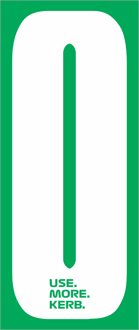 White number 0 race number on green background, part of a pack of four from One Custom Design's USE MORE KERB series.