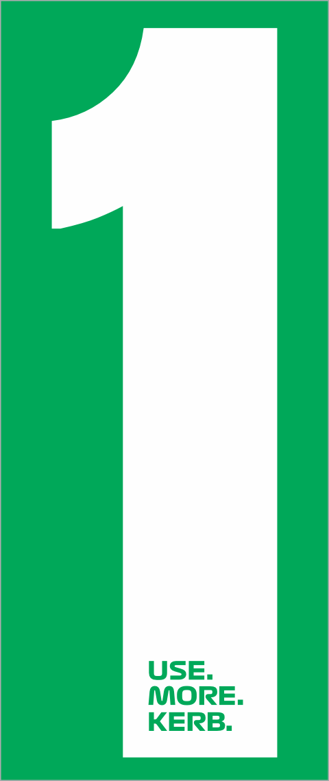 Set of four white race numbers with green background, featuring number 1, designed for sports events by One Custom Design.
