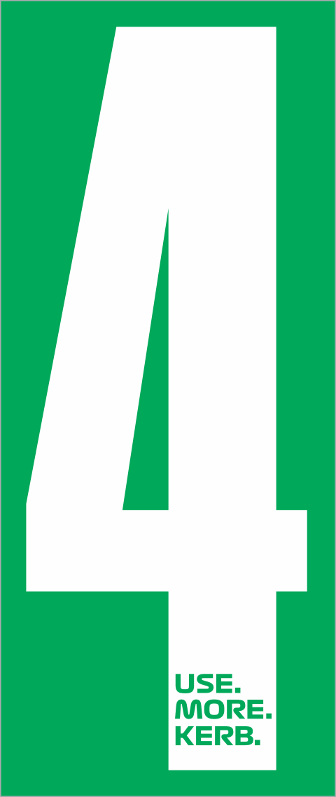 White number 4 race number on green background, part of the USE MORE KERB pack of 4 from One Custom Design.