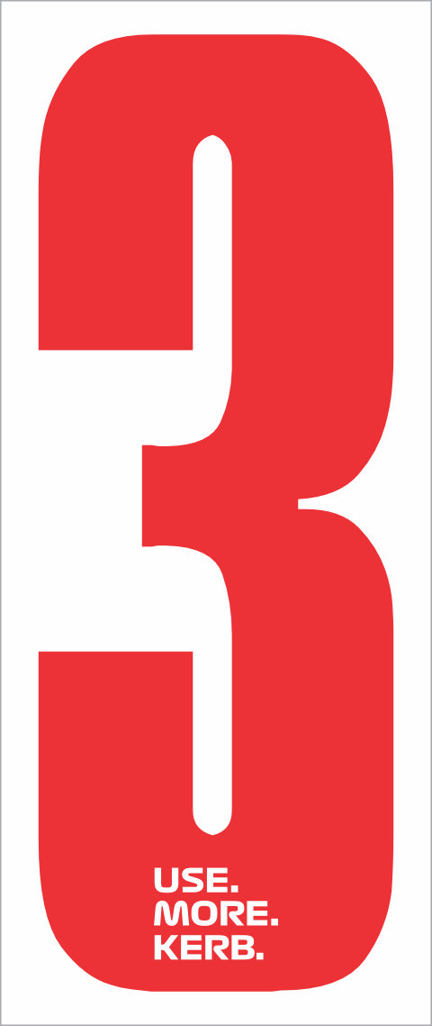 Race number pack from One Custom Design featuring four red number 3 badges on white background for racing events.
