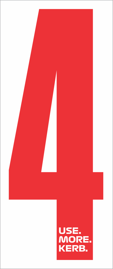 Pack of four red race numbers with the number 4 on a white background, designed by One Custom Design for racing events.