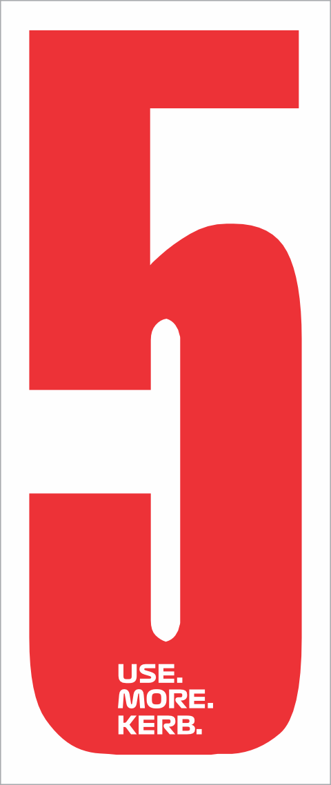 Red race number 5 in white on red background, part of the Use More Kerb pack of 4 from One Custom Design.