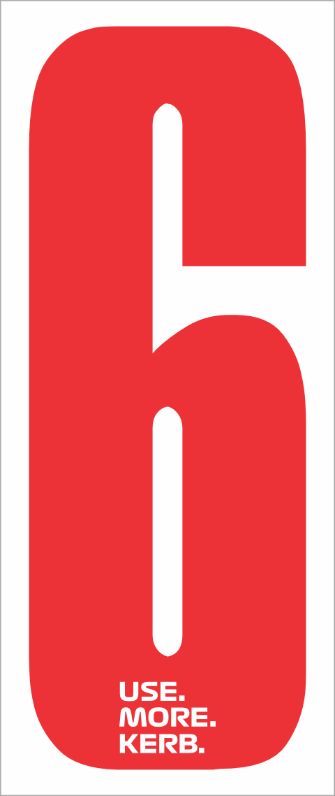 Race number pack featuring red number 6 on white background by One Custom Design, ideal for cycling or racing events.