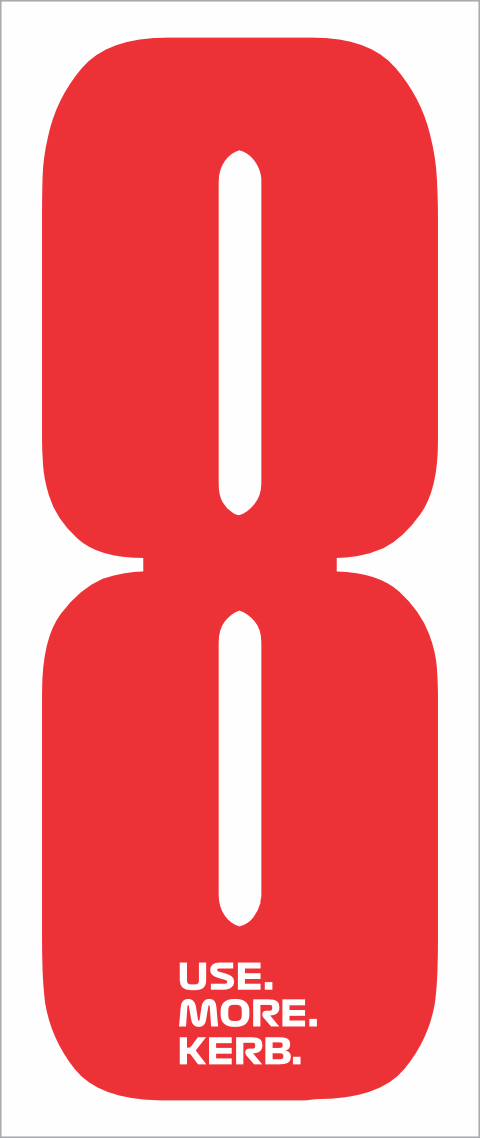 Set of four race numbers featuring a red number 8 on white background from One Custom Design for racing events.