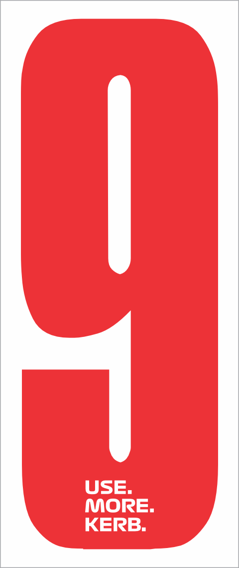 Race number pack featuring four red number 9 decals on white background, designed by One Custom Design for use in racing events.