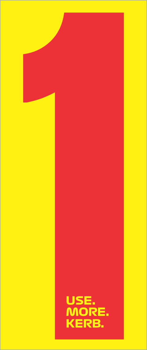 Set of four race numbers from One Custom Design, featuring bold red number one on yellow background for sports events.