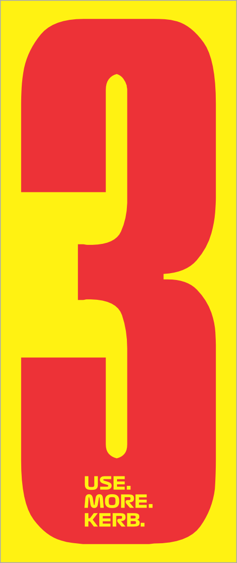 Race number pack featuring four red number 3s on yellow background for cycling or racing events, by One Custom Design.