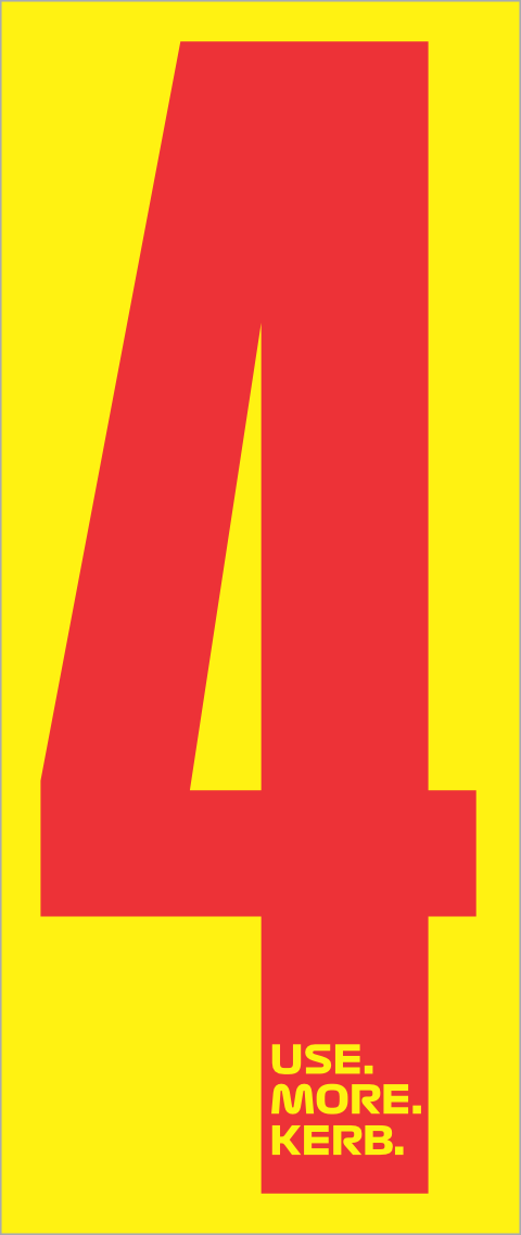 Race number pack featuring four red number 4 decals on yellow backgrounds for cycling or racing by One Custom Design.