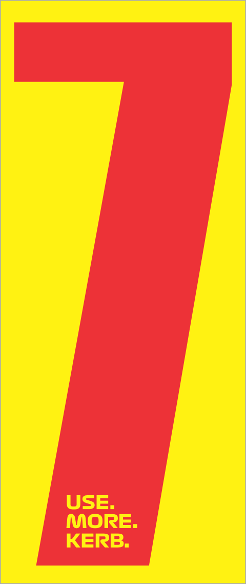 Race number pack featuring four red number 7 decals on yellow background by One Custom Design