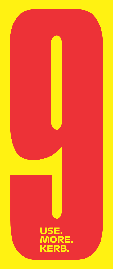 Race number pack featuring four red number 9s on yellow background from One Custom Design for cycling or racing events.
