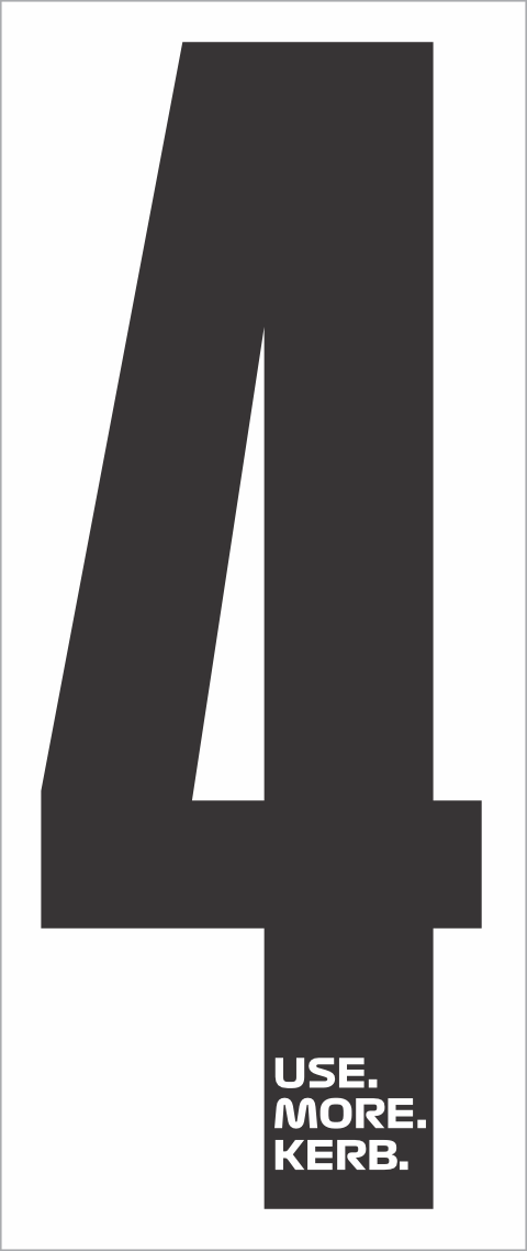 Pack of four black number 4 race identifiers on white background by One Custom Design for racing or sporting events.