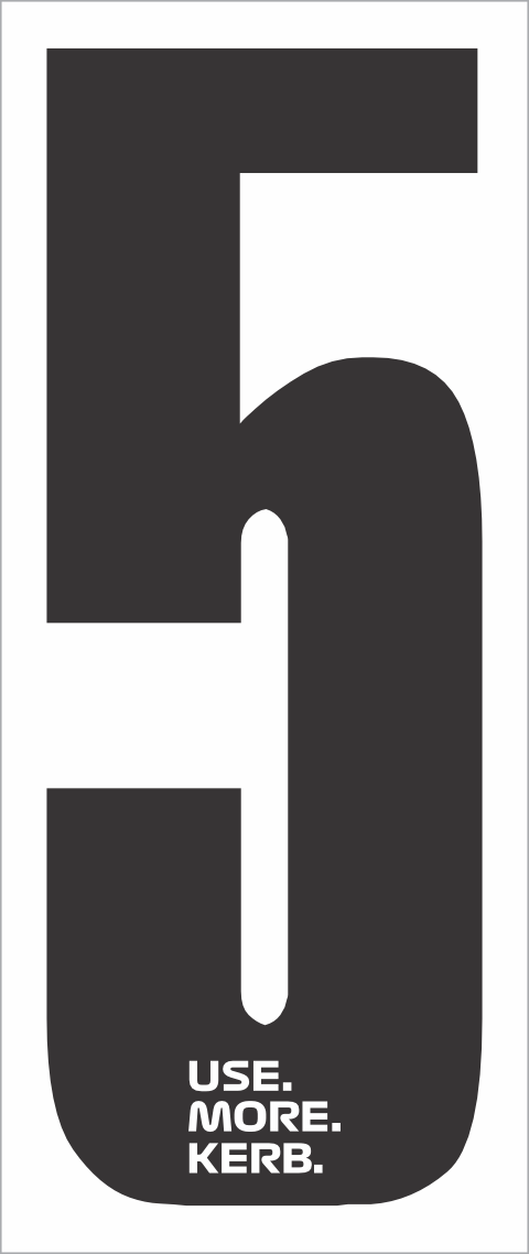 Black number 5 on white race number pack from Use More KERB, designed for racing events by One Custom Design.