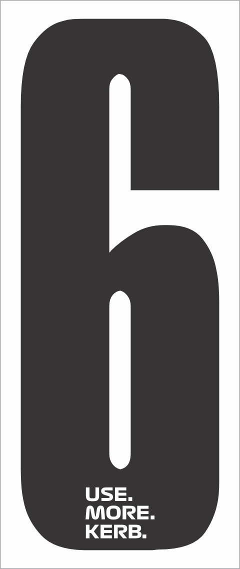 Set of four black number 6 race numbers on white background for athletic events by One Custom Design.