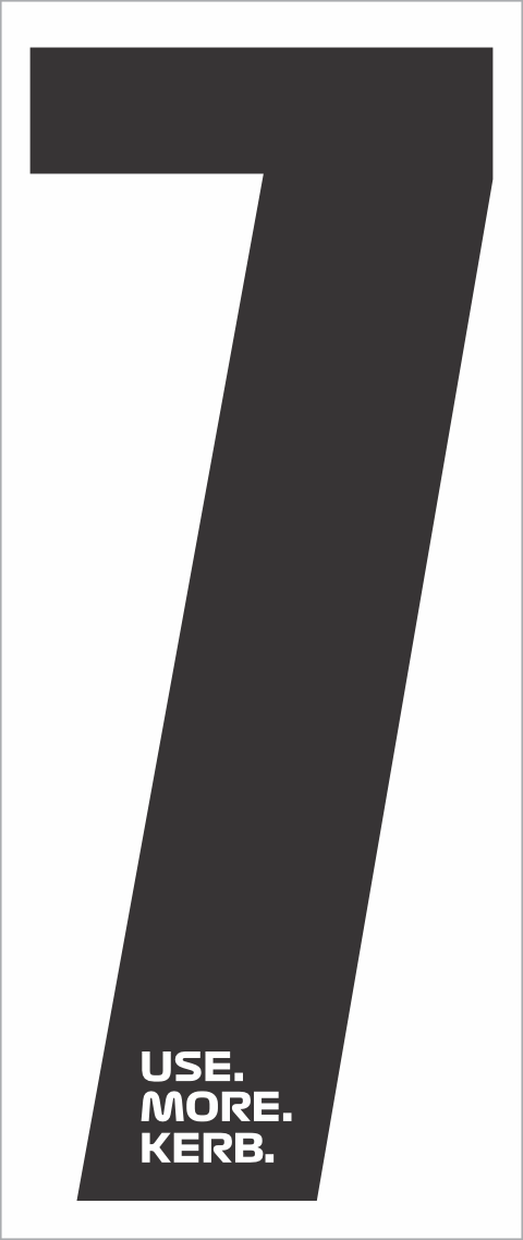 Pack of four black race numbers with white background, featuring the number 7 for use with One Custom Design racing gear.