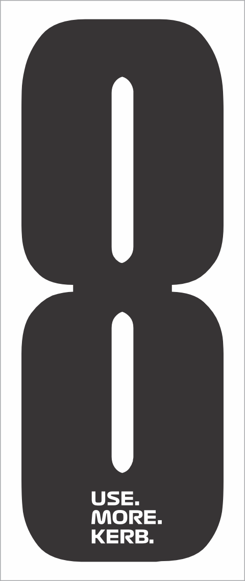 Four race number packs from One Custom Design, featuring black number 8 on a white background for sports events.