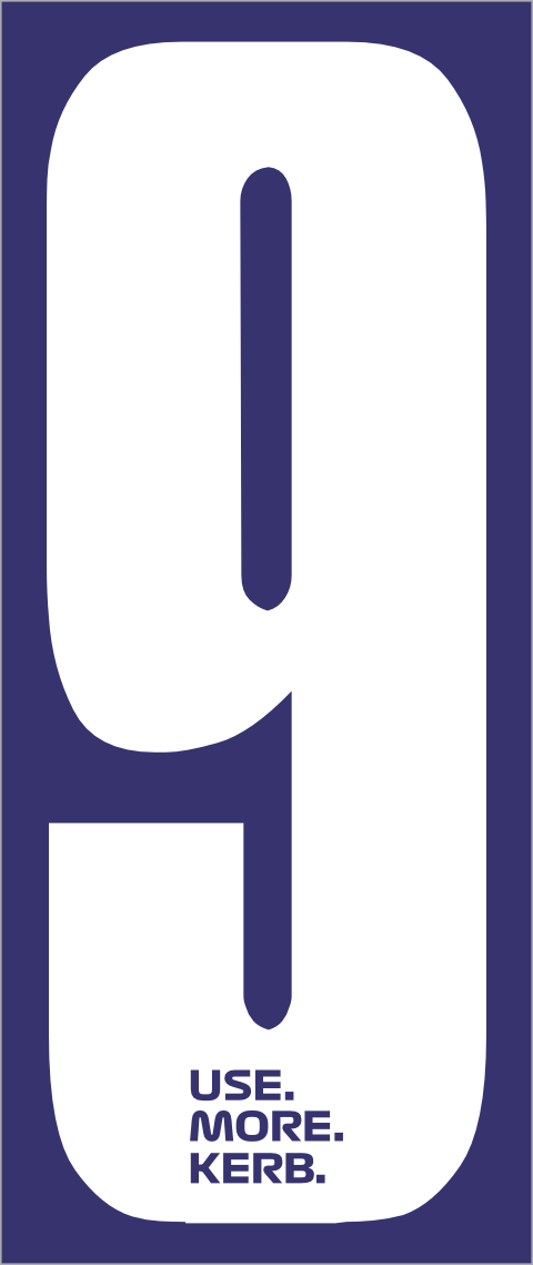 White race number 9 from the USE MORE KERB pack of four, featuring a white number 9 on a blue background, by One Custom Design.