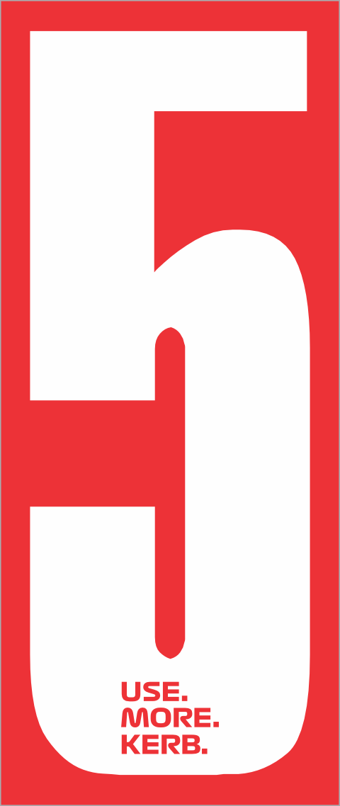 Pack of four race numbers featuring white number 5 on red background by One Custom Design.